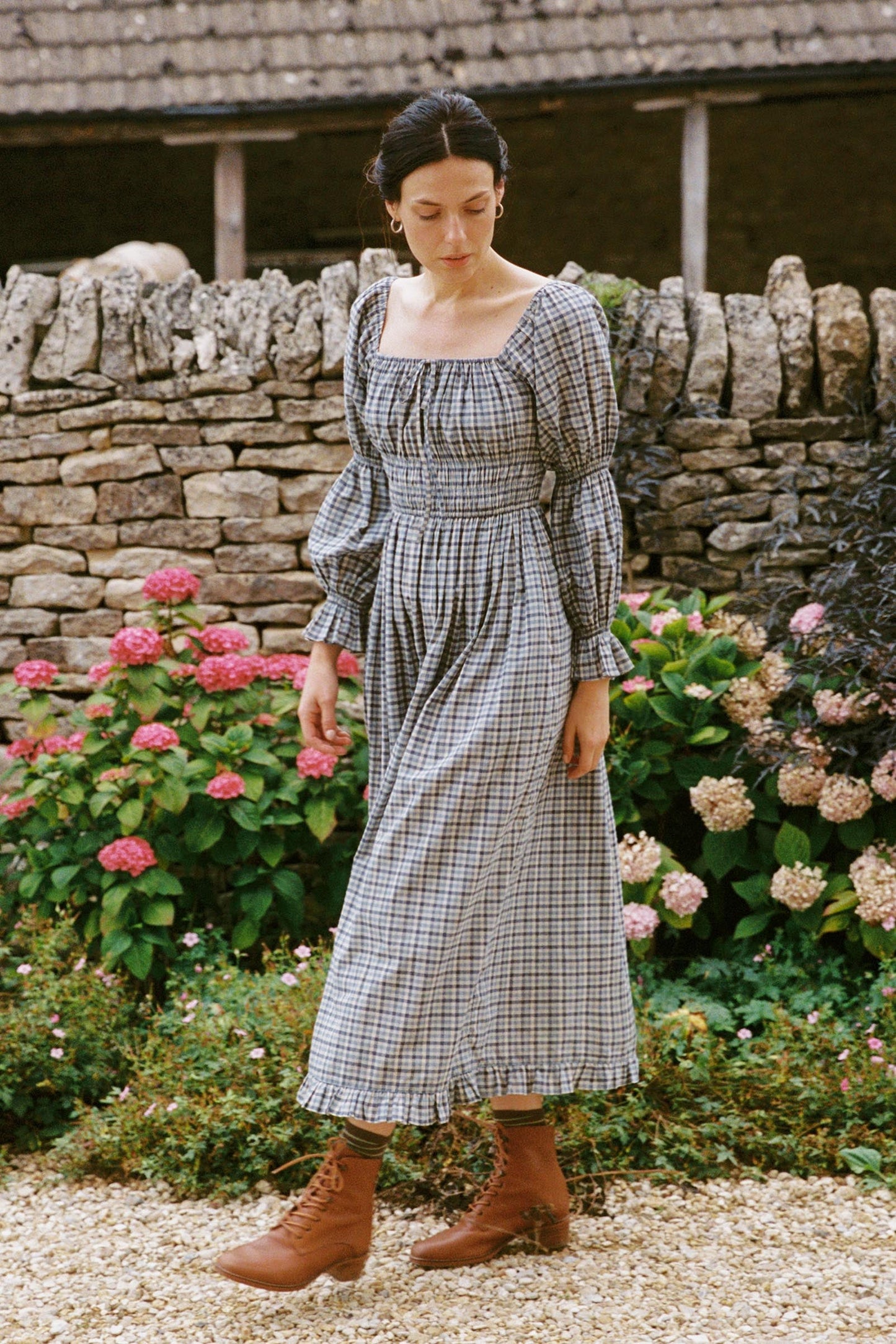 The Adelia Dress | Slate Gingham
