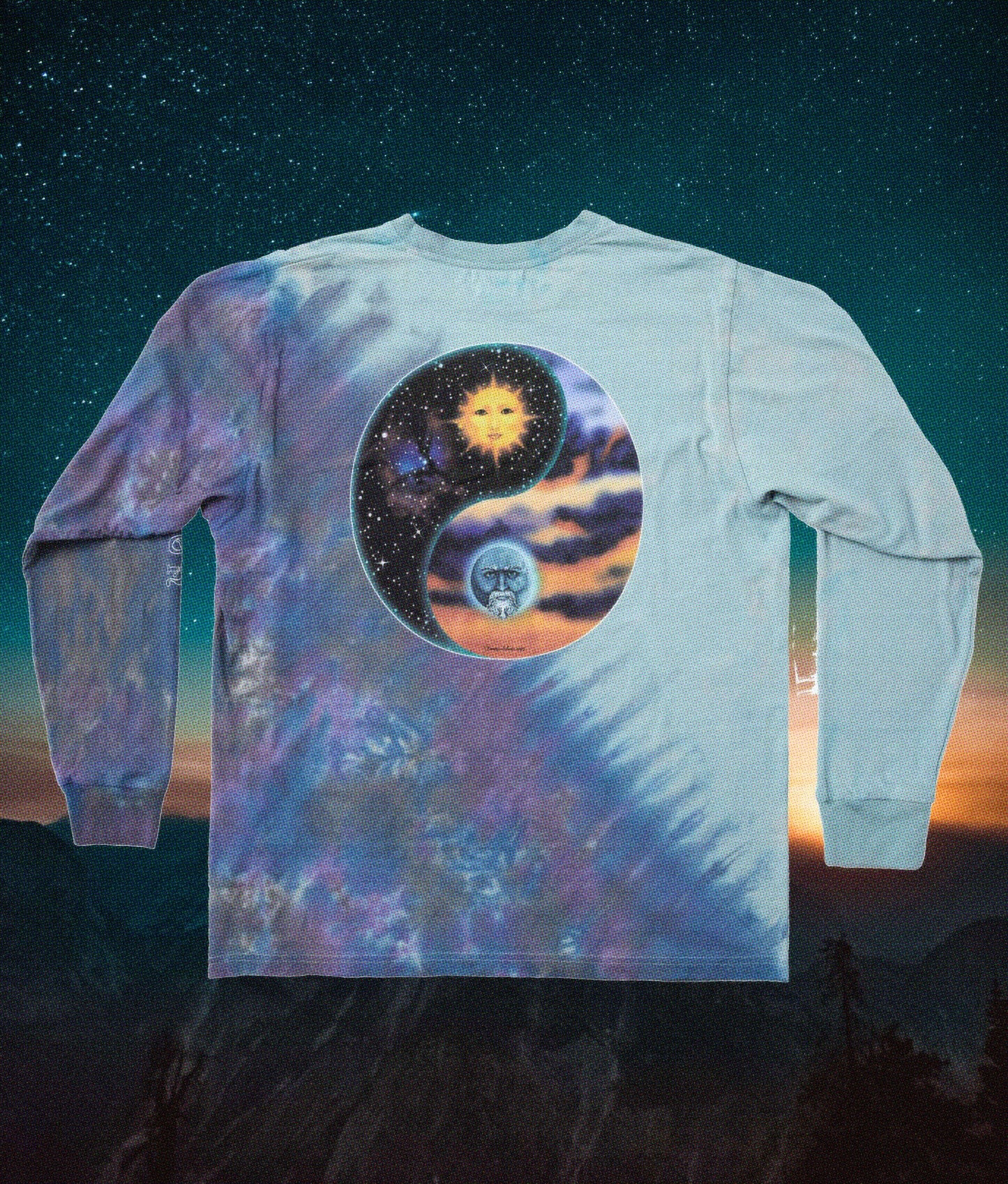 Half Moon Half Sun Long Sleeve Tee | Blue Tie Dye
