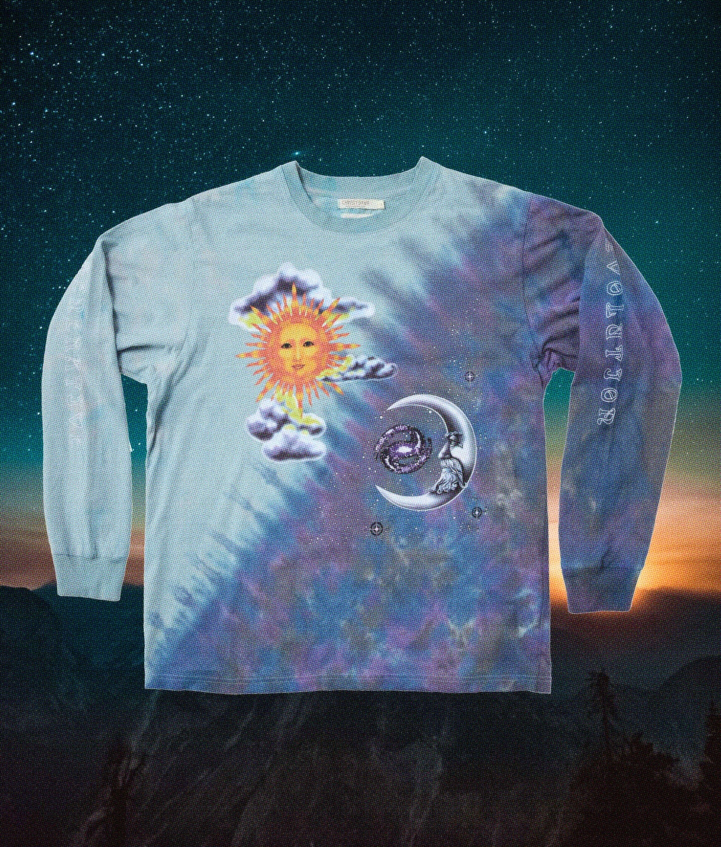 Half Moon Half Sun Long Sleeve Tee | Blue Tie Dye